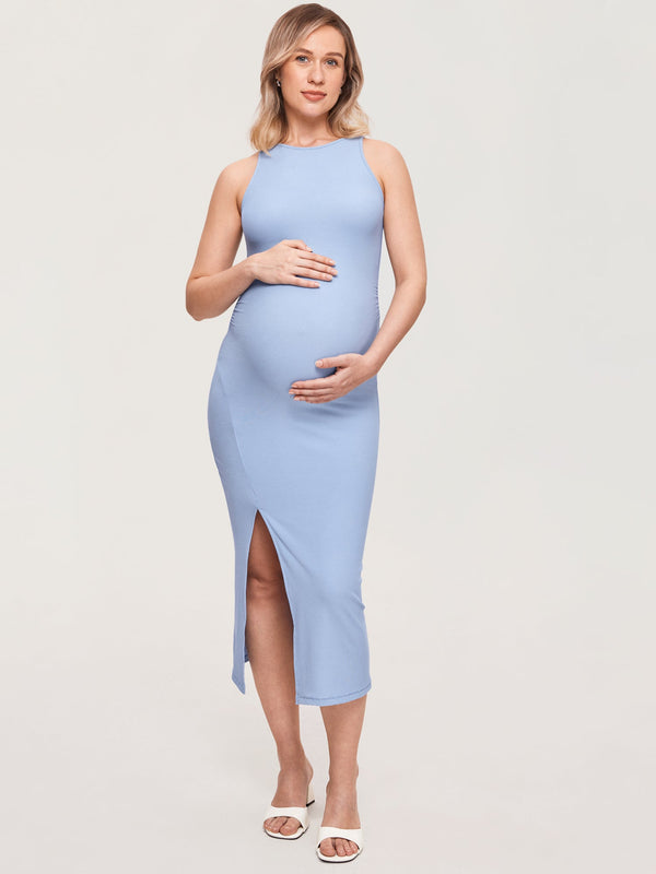 Halter Neck Ribbed Maternity Dress