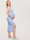 Halter Neck Ribbed Maternity Dress