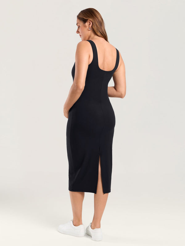 Bodycon Maternity Midi Dress with Back Slit