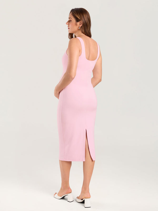 Bodycon Maternity Midi Dress with Back Slit