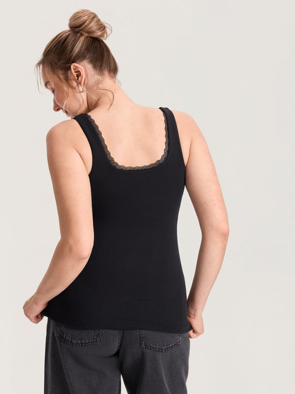 Cotton Rib Lace Trim Maternity Tank Top