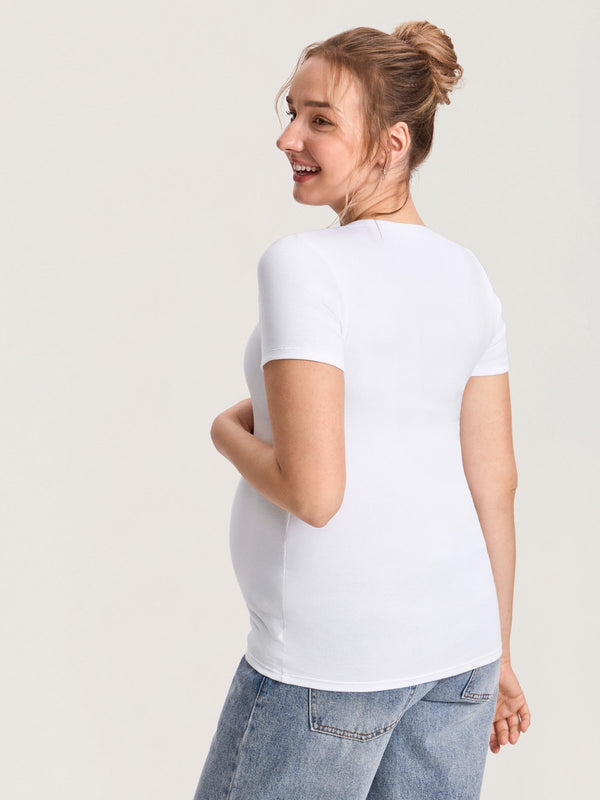 Cotton Rib Henley Maternity Short Sleeve Top