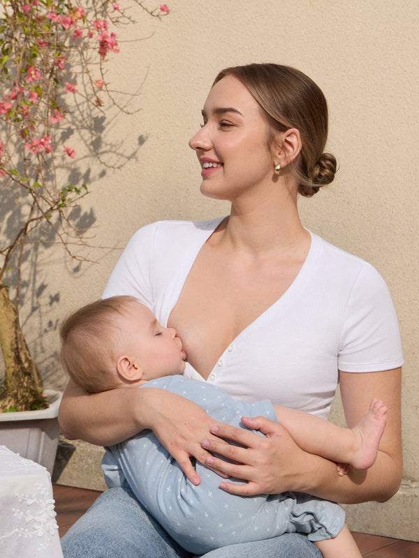 Cotton Rib Henley Maternity Short Sleeve Top