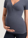 Cotton Rib Henley Maternity Short Sleeve Top