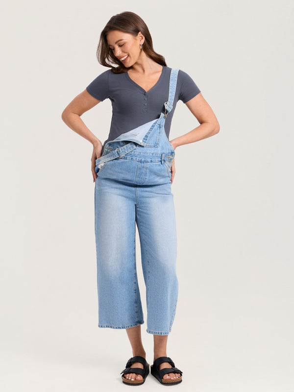 Cotton Rib Henley Maternity Short Sleeve Top