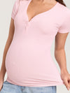 Cotton Rib Henley Maternity Short Sleeve Top