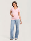 Cotton Rib Henley Maternity Short Sleeve Top