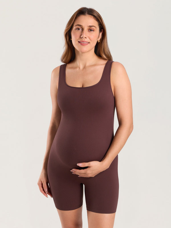 Ribbed Square Neck Maternity Romper