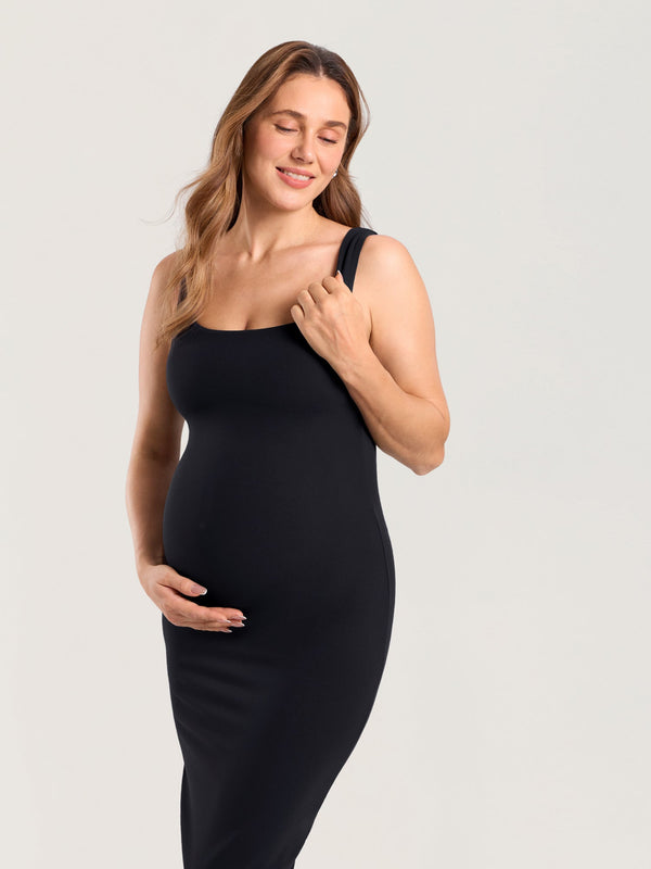 Bodycon Maternity Midi Dress with Back Slit