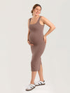 Bodycon Maternity Midi Dress with Back Slit