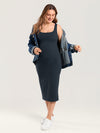 Bodycon Maternity Midi Dress with Back Slit