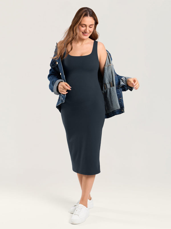 Bodycon Maternity Midi Dress with Back Slit