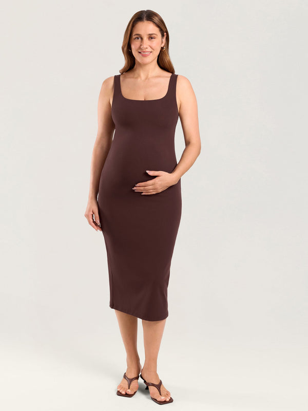 Bodycon Maternity Midi Dress with Back Slit