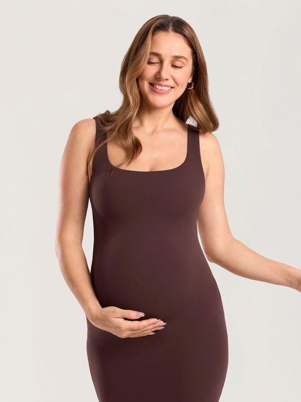 Bodycon Maternity Midi Dress with Back Slit
