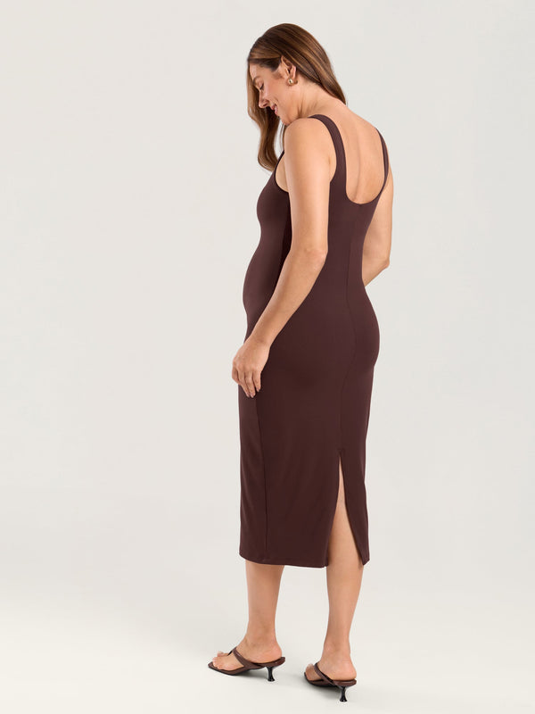 Bodycon Maternity Midi Dress with Back Slit