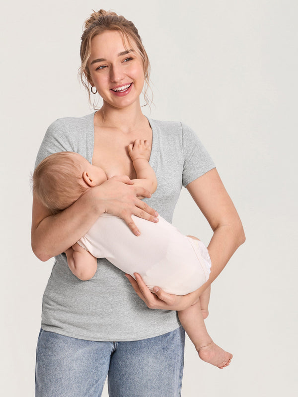 Cotton Rib Henley Maternity Short Sleeve Top