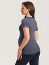 Cotton Rib Henley Maternity Short Sleeve Top